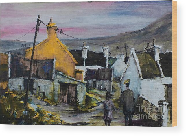  Wood Print featuring the painting Mayo.. Achill.. Evening Stroll in Dugort by Val Byrne
