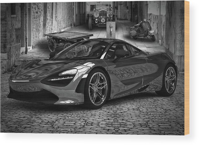  Mclaren 720s # Mclaren # Super Series Cars # 710 Bhp # Super Car # Mclaren 720s 2018 # Supercars # Twin-turbo # Zero To 60 Mph In Just 2.7 Seconds # Bw Super Car Art # Car Art Wood Print featuring the digital art McLaren 720S BW by Louis Ferreira