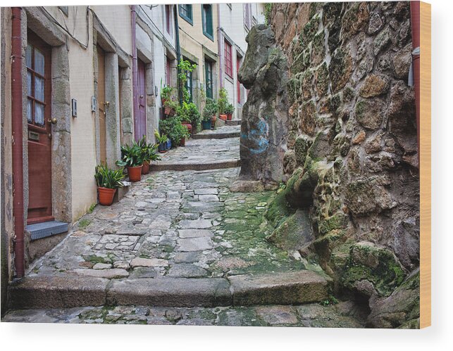 Porto Wood Print featuring the photograph Medieval Narrow Alley in the Old Town of Porto by Artur Bogacki