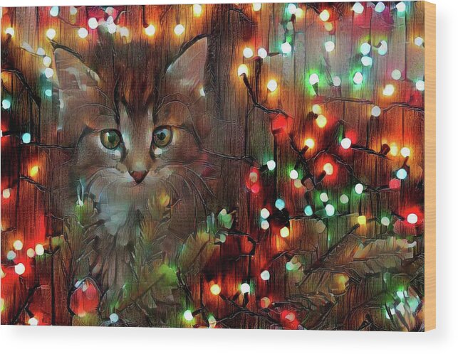 Kity Wood Print featuring the photograph Merry Christmas from Kitty by Lilia S