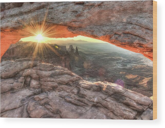 Mesa Arch Sunrise Wood Print featuring the photograph Mesa Arch Sunrise 2 - Canyonlands National Park - Moab Utah by Gregory Ballos