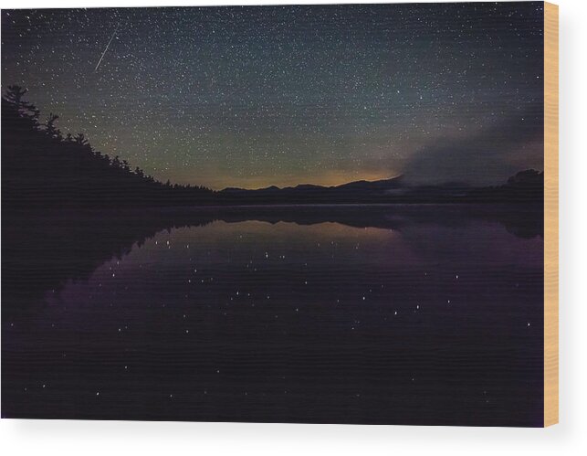 Meteor Wood Print featuring the photograph Meteor over Chocorua Lake by Benjamin Dahl