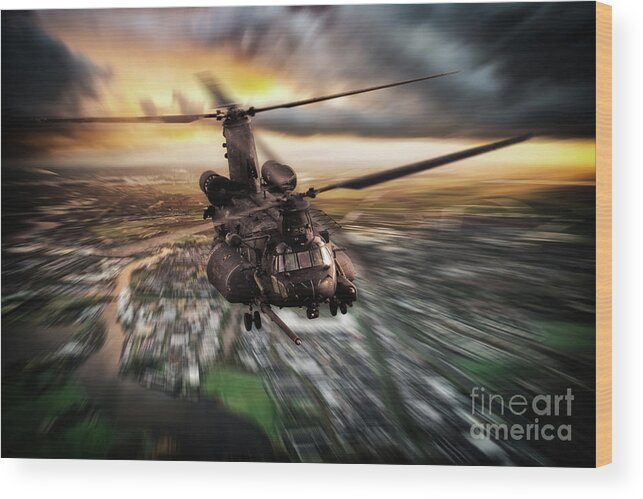 Mh47 Wood Print featuring the digital art MH-47 Chinook by Airpower Art