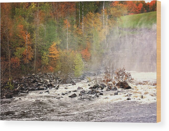 Michigamme Falls Autumn Colors Large Wall Art Wood Print featuring the photograph Michigamme Falls Autumn Colors by Gwen Gibson
