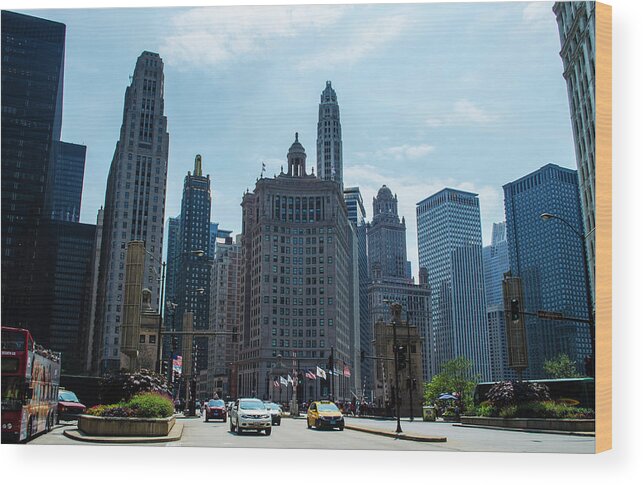 Chicago Wood Print featuring the photograph Michigan Avenue Bridge and Skyline Chicago by Deborah Smolinske
