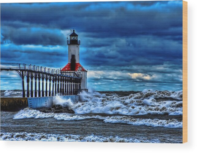 Lighthouse Wood Print featuring the photograph Michigan City Lighthouse by Scott Wood
