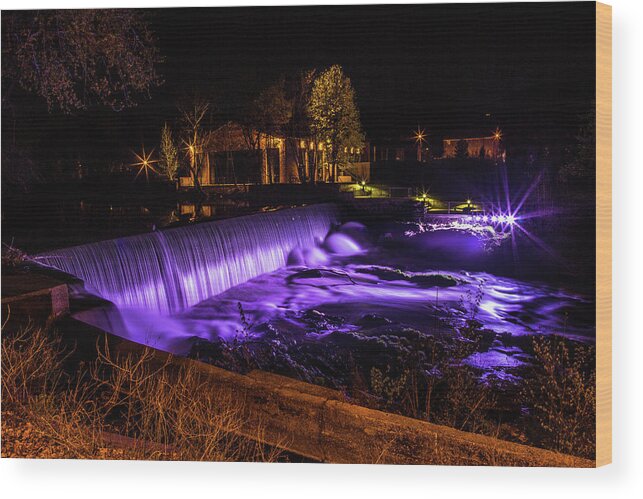 Hudson Valley Wood Print featuring the photograph Beacon Falls at Midnight by John Morzen