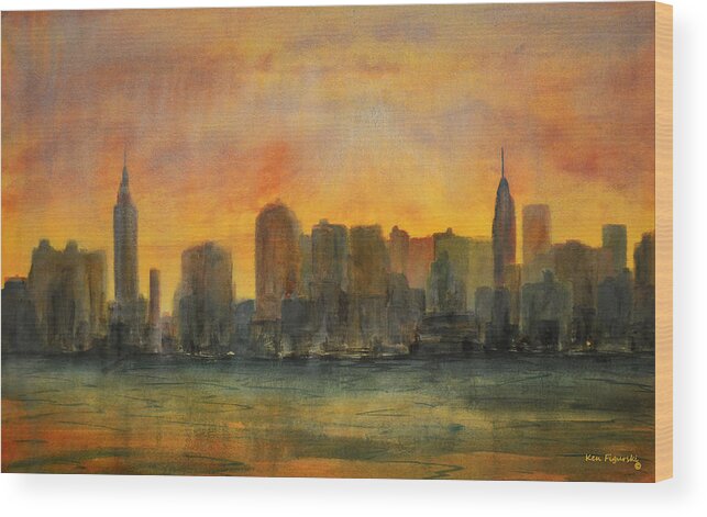 Queens Wood Print featuring the painting Midtown Morning by Ken Figurski