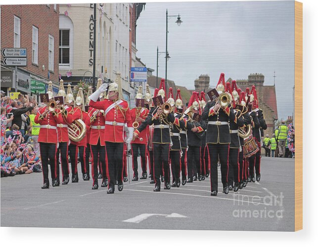 Military Parade Dorking Surrey Uk Band British Uniform Army Marching Wood Print featuring the photograph Military Marching Band Dorking Surrey UK by Julia Gavin