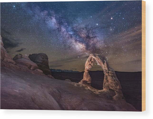 Delicate Arch Wood Print featuring the photograph Milky Way and Delicate Arch by Michael Ash