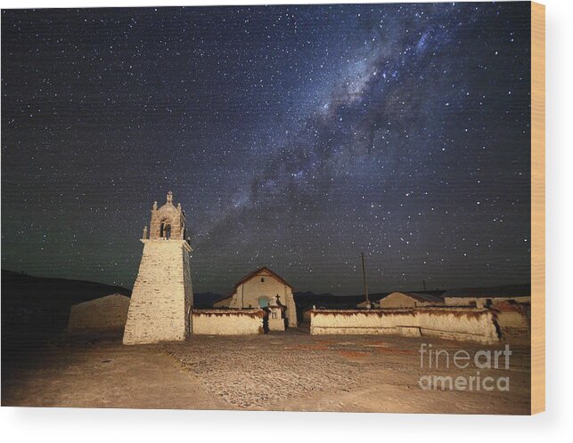 Chile Wood Print featuring the photograph Milky Way and Guallatiri Village Church Chile by James Brunker