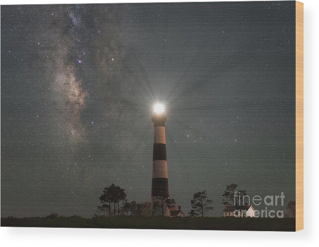 Bodie Island Lightouse Wood Print featuring the photograph Milky Way Nightlight by Michael Ver Sprill