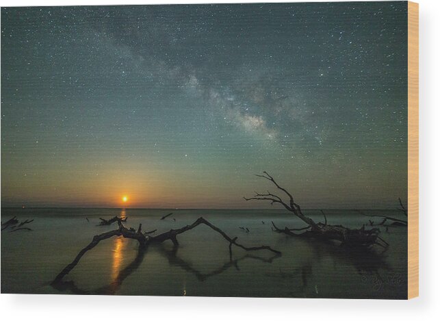 Milky Way Wood Print featuring the photograph Milky Way over the Moonrise by Ray Silva