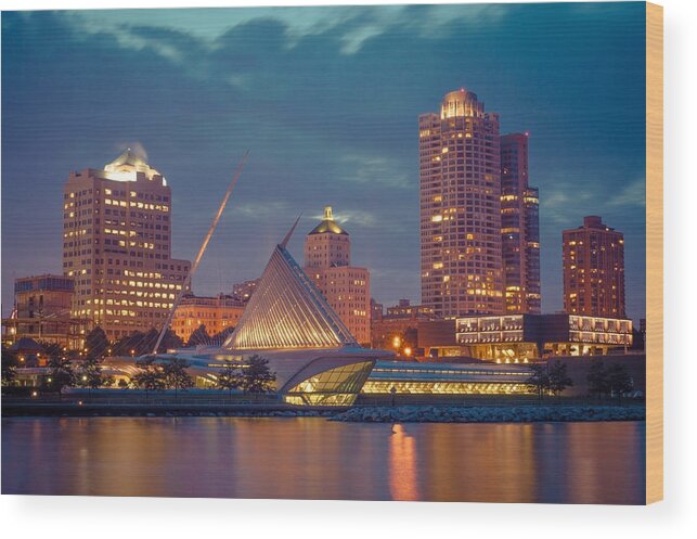 Milwaukee Wood Print featuring the photograph Milwaukee Skyline at Dark by James Meyer