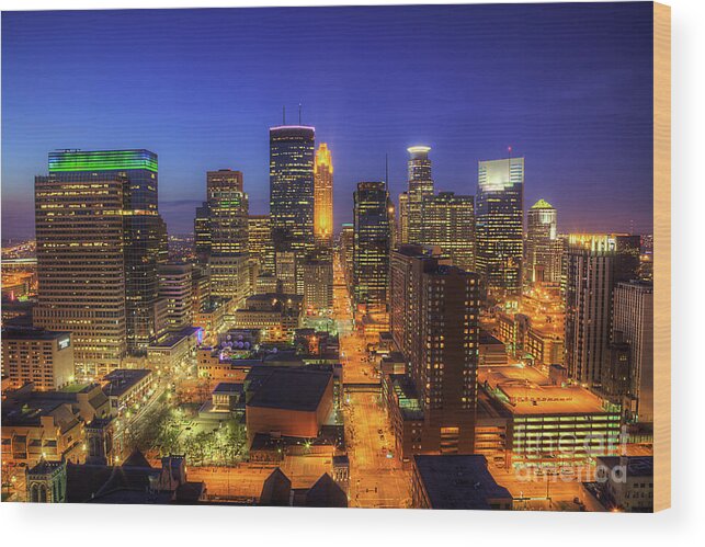 Minneapolis Skyline Art Wood Print featuring the photograph Minneapolis Skyline Art Marquette Avenue by Wayne Moran