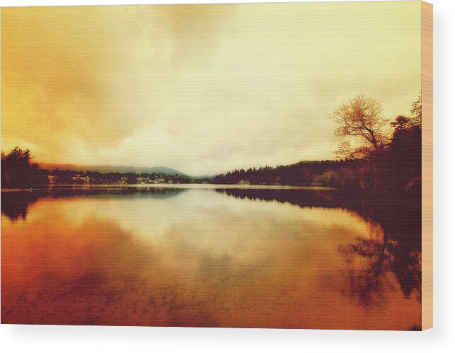 Lakes Wood Print featuring the digital art Mirror Lake at Sunset by Trina Ansel