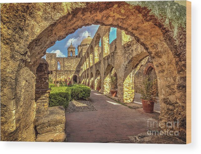 San Antonio Wood Print featuring the photograph Mission Arches by Franz Zarda