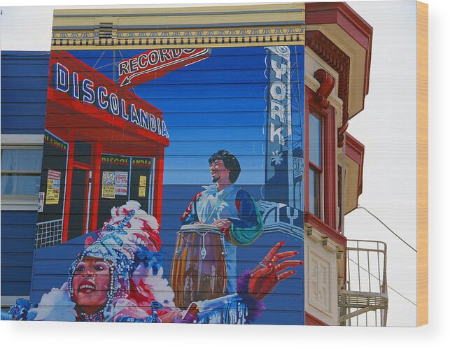 Mission District Wood Print featuring the photograph @Mission District SF by Jim McCullaugh