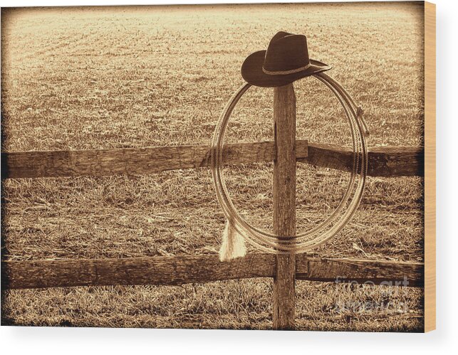 West Wood Print featuring the photograph Misty Morning at the Ranch by American West Legend By Olivier Le Queinec