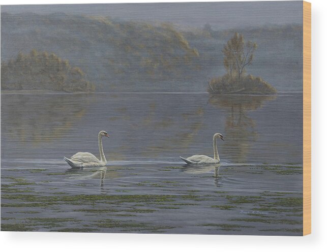 Wildlife Wood Print featuring the painting Misty Morning by Bruce Dumas