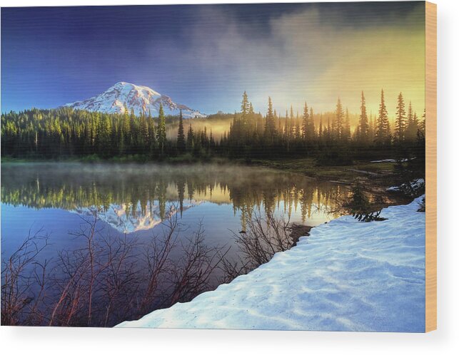 Mountain Wood Print featuring the photograph Misty Morning Lake by William Lee
