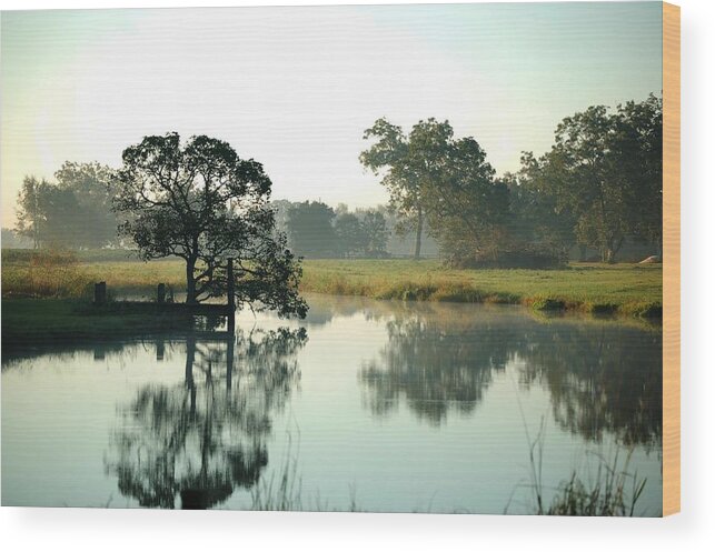 Alabama Photographer Wood Print featuring the digital art Misty Morning Pond by Michael Thomas