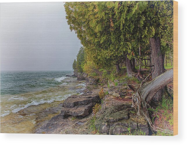 Cave Point Wood Print featuring the photograph Misty Waters by Susan Rissi Tregoning