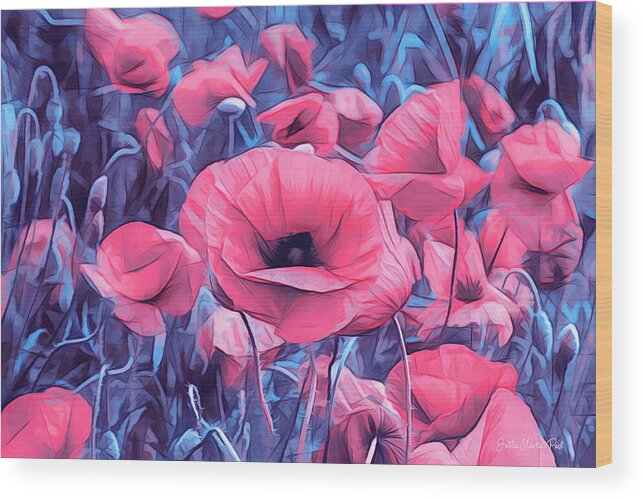 Photo Wood Print featuring the digital art Modern Poppies by Jutta Maria Pusl