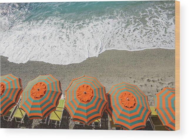 Umbrellas Wood Print featuring the photograph Monterosso Umbrellas by Brad Scott