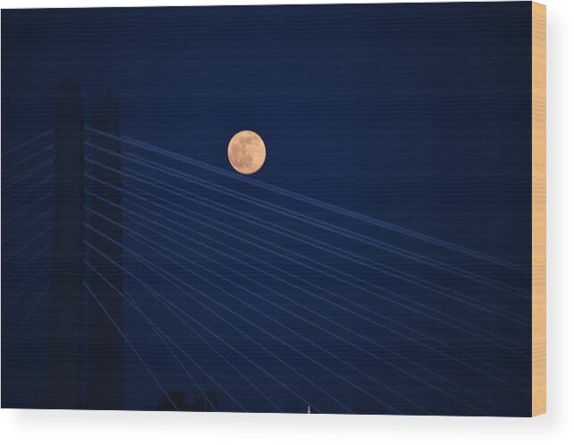 Moon Wood Print featuring the photograph Moon over Bridge by Jerry Cahill