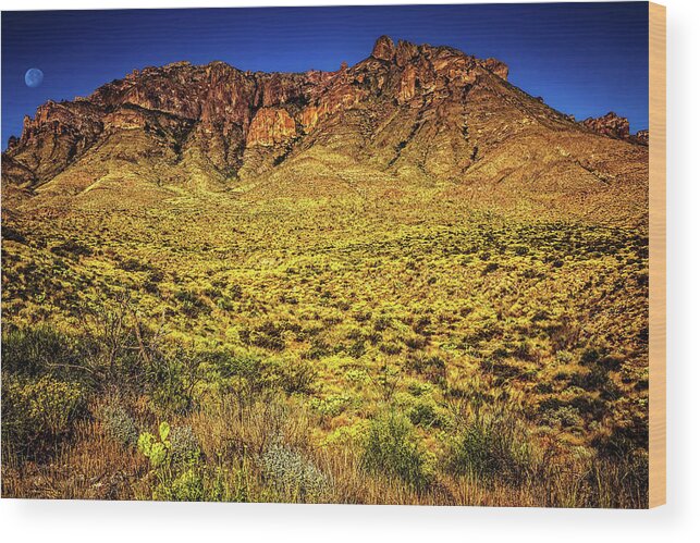 Mountain Wood Print featuring the photograph Moon Over the Cristo Mountains by Mike Stephens