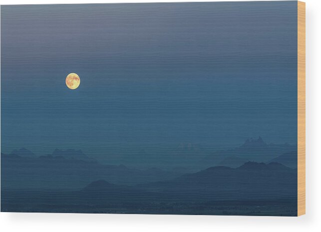 Moon Wood Print featuring the photograph Moon Rising over the North Cascades by Michael Russell