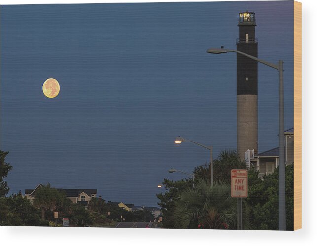 Moon Wood Print featuring the photograph Moonlight Lighthouse by Nick Noble
