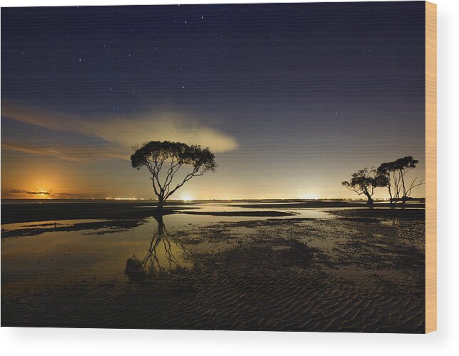 Night Wood Print featuring the photograph Moonrise by Mel Brackstone