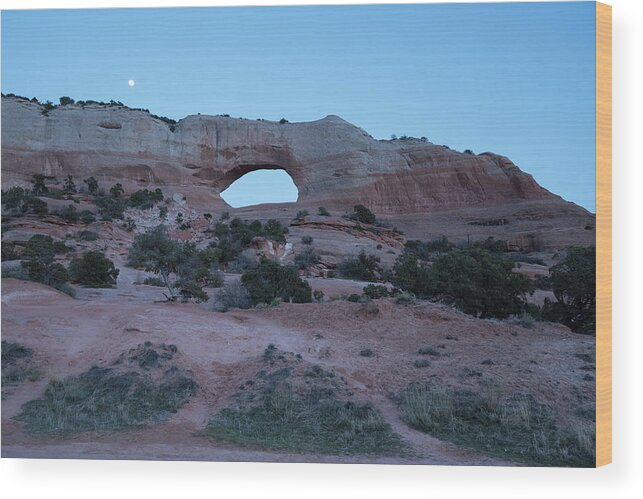 Wilson Arch Wood Print featuring the photograph Moonrise Over Wilson Arch by Tom Cochran