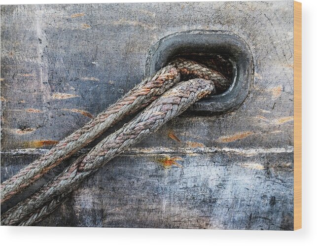 Boat Wood Print featuring the photograph Mooring Lines in Blue by Carol Leigh