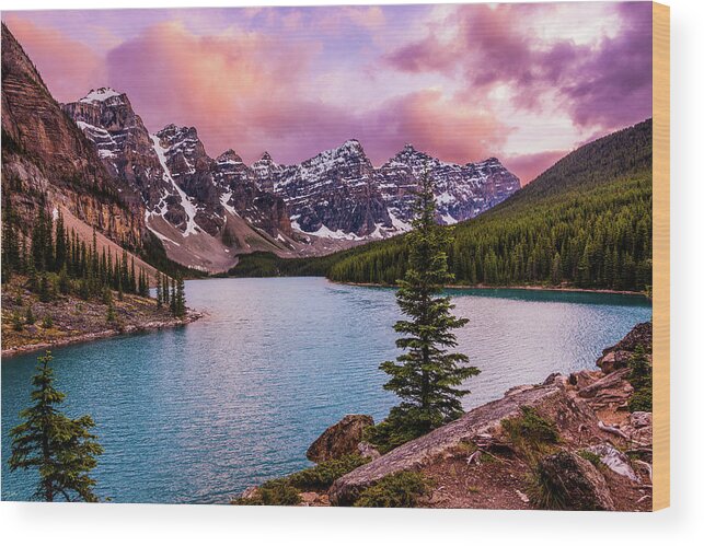 Landscape Wood Print featuring the photograph Moraine Lake Sunset by Russell Wells