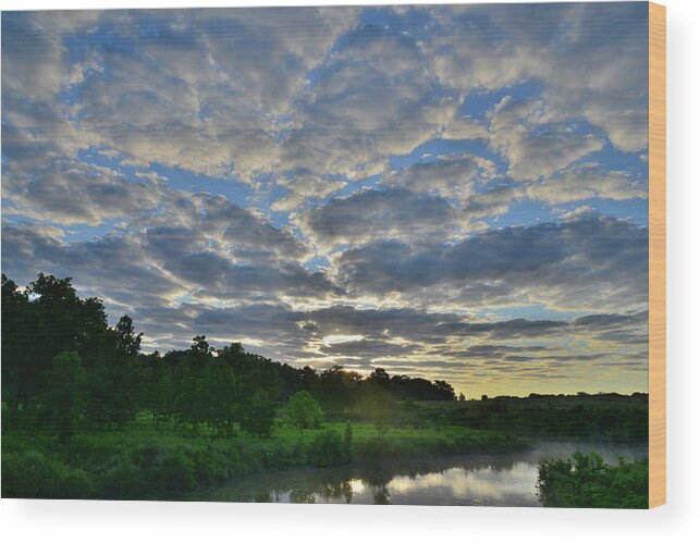 Glacial Park Wood Print featuring the photograph Morning Clouds over Glacial Park's Nippersink Creek by Ray Mathis