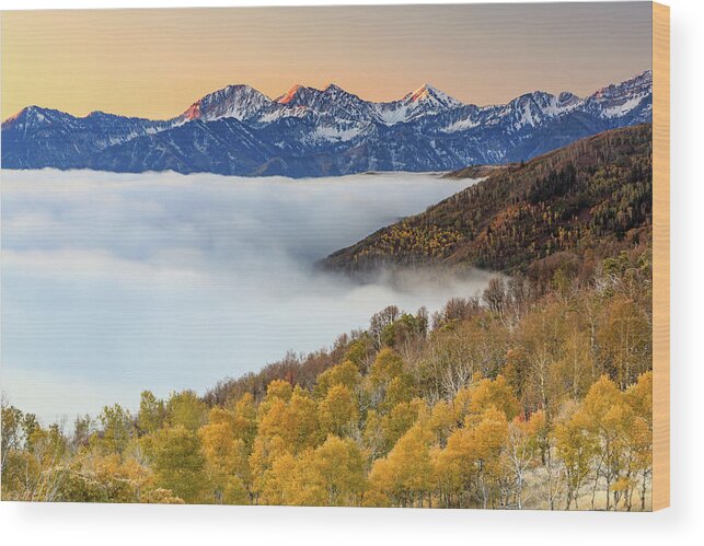 Morning Wood Print featuring the photograph Morning fog in the Southern Wasatch. by Wasatch Light
