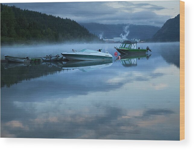 Theresa Tahara Wood Print featuring the photograph Morning Mist Adams Lake by Theresa Tahara