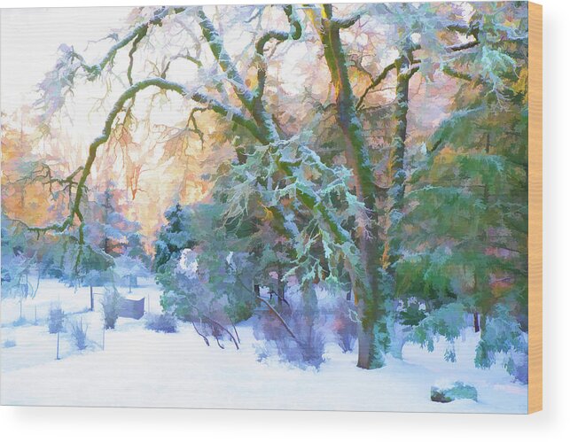 Tree Wood Print featuring the digital art Winter Wonderland by Mike Bergen