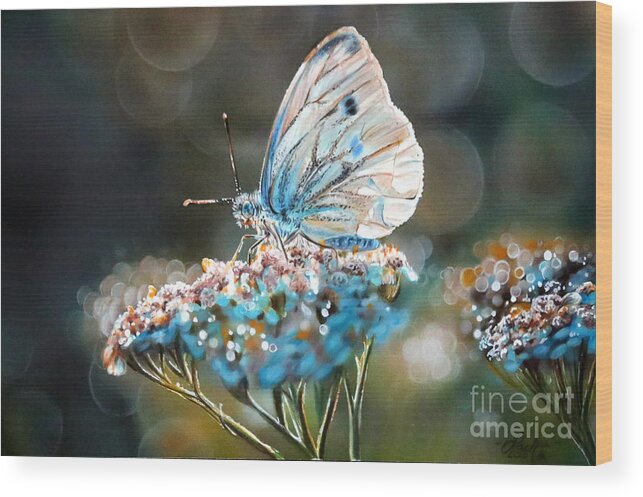 Butterfly Wood Print featuring the painting Morning Tea by Lachri