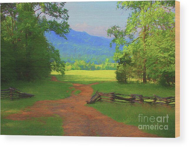 Cades Cove Wood Print featuring the digital art Morning View by Geraldine DeBoer