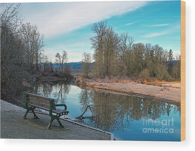 Bench Wood Print featuring the photograph Morning Walk at Kanaka Creek by Sharon Talson
