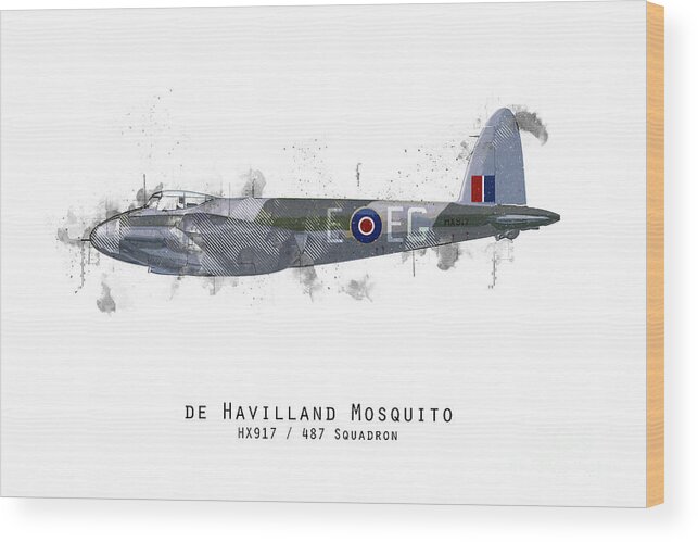 De Havilland Mosquito Wood Print featuring the digital art Mosquito Sketch - HX917 by Airpower Art