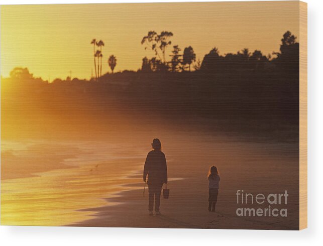 Travel Wood Print featuring the photograph Mother and Daughter along Beach by Jim Corwin