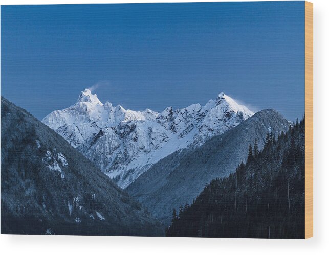 Beautiful Wood Print featuring the photograph Mount Redoubt at Blue Hour by Michael Russell