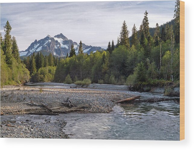 Shuksan Wood Print featuring the photograph Mount Shuksan and the Nooksack River by Michael Russell