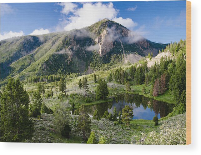 Landscape Wood Print featuring the photograph Mountain and Clouds Reflection by Crystal Wightman