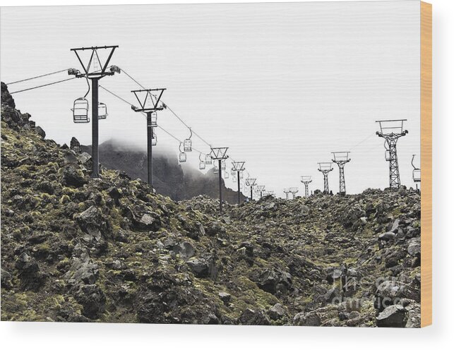 Cable Wood Print featuring the photograph Mountain Cable road waiting for snow. Mount Ruapehu. New Zealand by Yurix Sardinelly